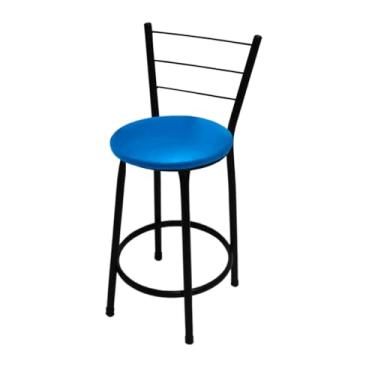 Imagem de Banqueta Média Bistrô 60cm com Encosto | Estrutura Aço Epóxi e Assento Courino | Para Cozinha e Bar(AZUL)