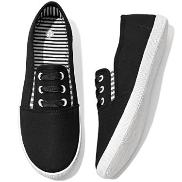 Imagem de Shupua Tênis De Lona Feminino Sem Cadarço - Calçados Casuais Para Caminhada, Pretos, Uso No Trabalho. Us5