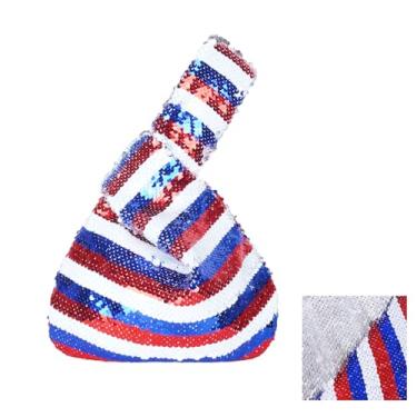 Imagem de Eternal Beauty Bolsa de pulso de lantejoulas, mini bolsa de pulso portátil feminina, bolsa de mão pequena brilhante para a noite, Vermelho + branco + azul