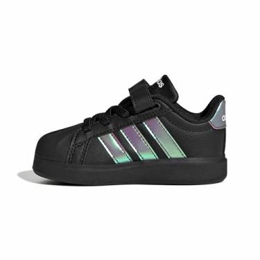 Imagem de adidas Tênis infantil Streetalk elástico de renda e alça, Branco/iridescente/branco, 20