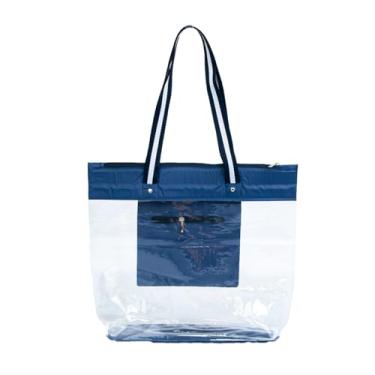 Imagem de Bolsa de Praia Transparente Grande com Zíper, Sacola de Piscina Transparente com Bolso Interno, à Prova de Areia, Viagem, Férias, Moda Verão, PVC - Azul Marinho Listra
