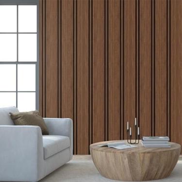 Imagem de Papel De Parede Efeito Ripas Cedro Lavavel Adesivo Escura - LRP