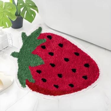 Imagem de WWEsemeren Tapetes de banheiro de morango, tapetes de banheiro vermelhos antiderrapantes absorventes de luxo, tapete de banheira em forma de fruta, tapete de banho divertido, lavável