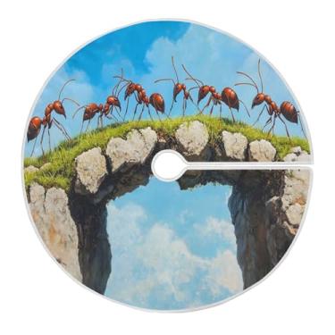 Imagem de Blueangle Saia de árvore de Natal formigas em uma ponte de 89,9 cm - poliéster macio e resistente a rugas, decoração de férias para festas de Natal, árvore festiva e decoração de casa (345)