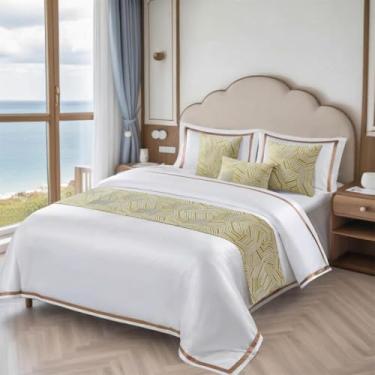 Imagem de Camas de cama e cachecóis, cachecol de cama jacquard luxuoso King protetor, respirável, lavável, resistente a rugas, sem rugas, poliéster premium, para Hotel-Matcha||45 * 210 cm para cama de 1,8 m
