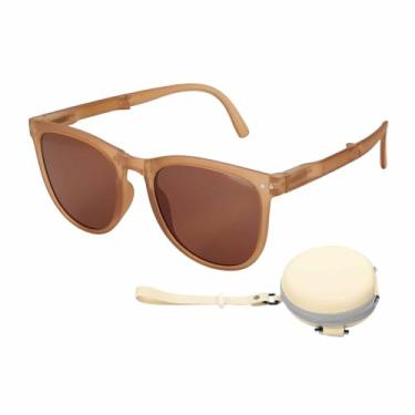 Imagem de HARFINGTON Óculos de sol para mulheres e homens, óculos de sol modernos dobráveis em policarbonato com caixa original de proteção solar para dirigir, fazer compras e tirar fotos, marrom