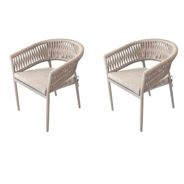 Imagem de Kit 2 Cadeiras Ravello Caraíva Fratini Encosto Corda Náutica Assento Acquablock Base Alumínio Fendi