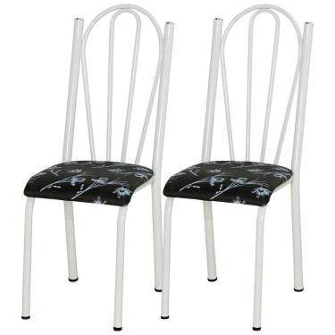 Imagem de Kit 02 Cadeiras Tubular America 021 Branco Assento Preto Flor Artef Preto Flor