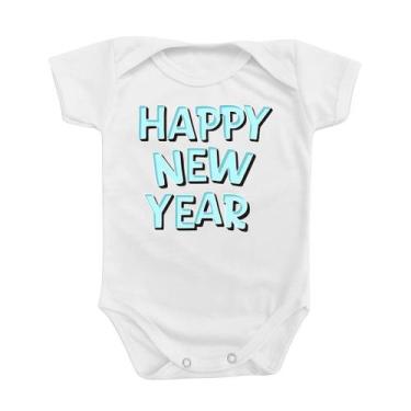 Imagem de Body de Bebê Roupinha Temático Festas Happy New Year Menino Azul Frase
