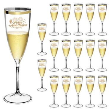 Imagem de Taça Espumante Ano Novo 170ml Acrílico Borda Dourada 18pçs - NEOPLAS, 