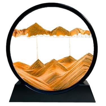 Imagem de SANDCLE Moving Sand Art Liquid Motion - Moving Sand Art Picture Decor 3D Deep Sea Sandscape, Round Glass Frame Display Flutuante Areia Relaxante para Desktop Home Office Work Decoration (Amarelo, 17,78 cm)