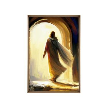 Imagem de Quadro Decorativo com Vidro Sala Hall Quarto 84x124cm Marrom Jesus