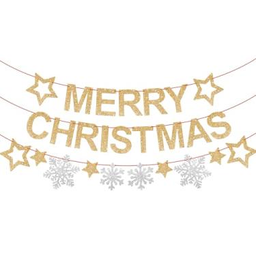 Imagem de KatchOn, Faixa interna de Feliz Natal com glitter - Grande 3 metros, 3 cordas | Guirlanda de floco de neve | Decorações de Feliz Natal | Decorações de Natal | Decorações de festa de inverno |