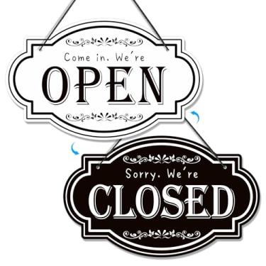 Imagem de Placas abertas e fechadas para negócios, 29 x 18 cm, à prova d'água, dupla face, para pendurar ou fechar, sinal aberto e fechado para lojas, restaurantes, bares, lojas, porta janela