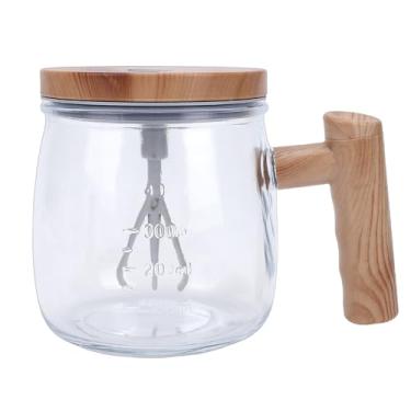 Imagem de Fockety Caneca Com Agitação Automática, Copo de Mistura Elétrica Recarregável de 400ML Caneca de Vidro Com Agitação Automática Caneca de Vidro Com Tampa e Alça para Viagens Em