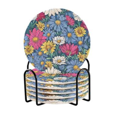 Imagem de Qilmy Conjunto de 6 peças de porta-copos de flores bonitas ou porta-copos de bar para bebidas, porta-copos de fazenda ou porta-copos de mesa rústicos, porta-copos modernos de algodão para o Natal1259