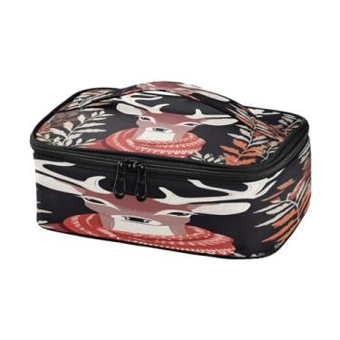 Imagem de Wassud Lancheira pequena com chapéu de veado, cachecol e folhas, bolsa térmica portátil com alça para escritório, praia, viagens