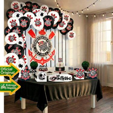 Imagem de Kit Festa Corinthians Decoração Toalha+Baloes+painel+Display - Festcol