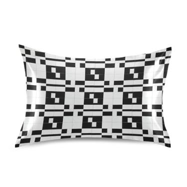 Imagem de Wassud Fronha de cetim xadrez preta para cabelo e pele fronhas de seda lisa tamanho padrão capas de travesseiro respiráveis com fecho de envelope