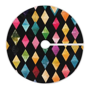 Imagem de Qilmy Saia de árvore de Natal em bloco colorido de carnaval 90 cm, camurça para árvore de Natal, adequada para decoração de armário em ambientes internos e externos, festas, escritórios, lojas