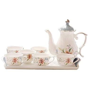 Imagem de Conjunto de 8 peças de chá de porcelana conjuntos de chá série sala de estar estilo europeu conjunto de xícaras de café para família conjunto de xícara de chá da tarde conjunto de presente canecas