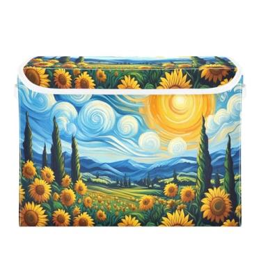 Imagem de STAYTOP Caixas de armazenamento de decorações de Halloween com tampas e alça de transporte, um campo de girassol vibrante, caixas de armazenamento dobráveis organizadores de recipientes para casa