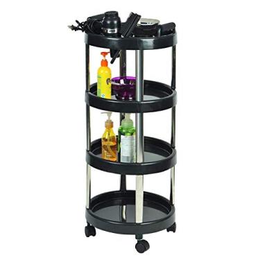 Imagem de LMJYU Carrinho de servir para salão de beleza redondo com roda universal, carrinho utilitário de cabeleireiro de 4 níveis, carrinho móvel com suporte para secador de cabelo, capacidade de 20 kg