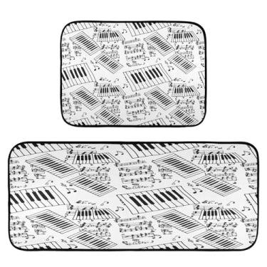 Imagem de STAYTOP Conjunto de 2 tapetes de cozinha preto e branco, teclas de piano, tapetes de cozinha e tapetes de porta, festas de fim de ano, casa de fazenda rural, tapete para casa e cozinha