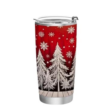 Imagem de Wassud Floresta de inverno em papel de parede vermelho (2) copo com tampa e canudo aço inoxidável parede dupla copo isolado copo de viagem caneca de café para bebidas frias e quentes 350 ml