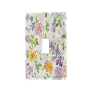 Imagem de Wassud Aquarela verde floral interruptor de luz placa decorativa capa de tomada placa de parede para tomadas elétricas interruptor único 11 x 7 cm