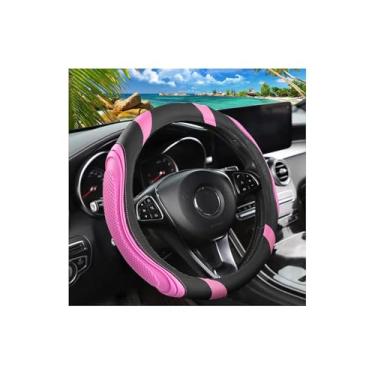 Imagem de Osilly Capa de volante de couro de carro de 38 cm, acessórios automotivos, elástico, respirável, antiderrapante, protetor de roda macio para homens e mulheres, adequado para SUVs, caminhões, veículos
