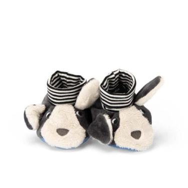 Imagem de Sapato Para Bebê 0-6 Meses Em Tecido Cachorro Branco E Preto Puce E Pi