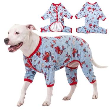 Imagem de LovinPet Pijama gigante de cachorro grande, estampa de coelho e cavalo selvagem, pulôver leve e elástico para cães, macacão de raça grande com cobertura total, pijamas para animais de estimação/3GG