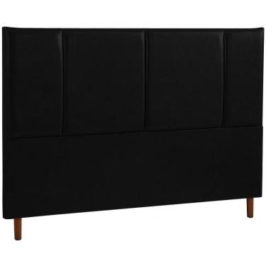 Imagem de Cabeceira Estofada Queen Panamá Couro Preto 160 Cm