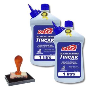 Imagem de Kit 2 Tinta De Almofada De Carimbo Recarregável 1 Litro Cada Cor Azul 