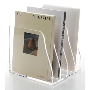 Imagem de Suporte de pasta de arquivo de acrílico transparente – 4 compartimentos verticais para mesa, porta-revistas verticais para escritório/casa/sala de aula, lojas de documentos, tablets, revistas, livros