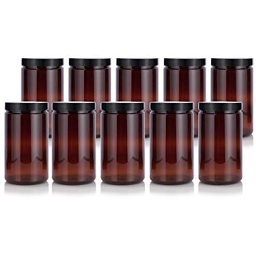 Imagem de Frasco grande recarregável de plástico PET âmbar de 947 ml com tampa preta forrada de espuma lisa (pacote com 10)