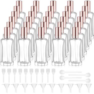 Imagem de Domensi Frascos de perfume de vidro de 30 ml recarregáveis, atomizador de colônia vazio com ferramentas dispensadoras, frasco de spray de bolso para viagem e recipiente de amostras, Ouro rosa