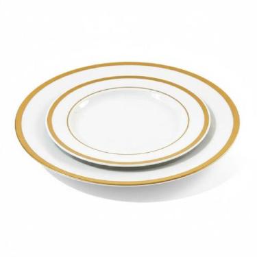 Imagem de Kit 8 pratos acrílico de jantar borda ouro + sobremesa festa - 0000273