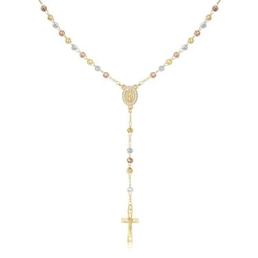 Imagem de Colar de rosário com cruz de Virgem Maria para mulheres, Virgem de Guadalupe, rosário banhado a ouro, cruz católica, crucifixo, joias femininas, presente religioso para confirmação de batismo