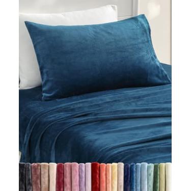 Imagem de Jogo de lençol solteiro de lã - Jogo de cama de flanela de veludo de 3 peças - Roupa de cama de lã super macia - 1 lençol de cima, 1 lençol com elástico e 1 fronha - aconchegante, confortável e