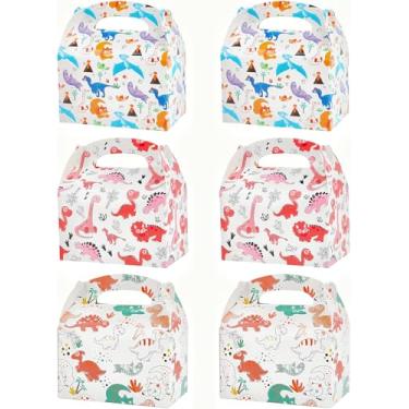 Imagem de 30 caixas de lembrancinhas de festa com alças, caixas de presente de papel dobráveis de 15 cm para aniversário, chá de bebê, casamento, decorações de artigos de festa infantil (dinossauro)