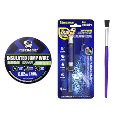 Imagem de Kit MECÂNICO 3 em 1 iSm5 Pasta de estanho de solda específica para fio de salto 183℃-210℃ Fluxo de solda de temperatura média para ferramentas de reparo de telefone computador com FJ202 0,02 mm x 200