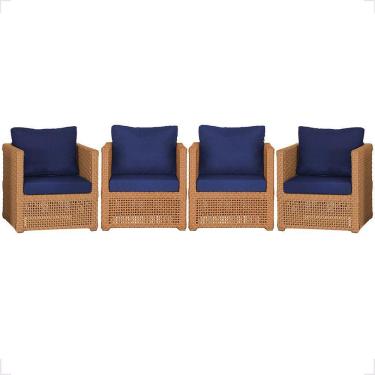 Imagem de 4 Poltronas Madri Alumínio Corda Náutica Estofado 10 Trama Terra Cota