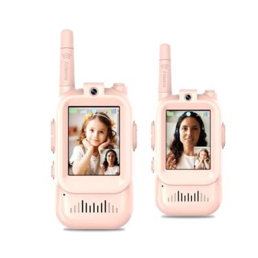 Imagem de Walkie Talkies de vídeo para crianças, pacote com 2 walkie-talkies de vídeo recarregáveis, de longo alcance, ideal para jogos em família, ao ar livre, acampamento, caminhada (rosa)