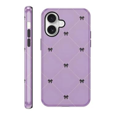 Imagem de FBHGLOA Capa de celular para iPhone 16 de 6,1 polegadas com laço estético, linda capa xadrez moderna com laço à prova de choque fina TPU e policarbonato rígido capa protetora xadrez resistente a