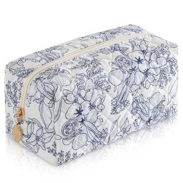 Imagem de UUYUUY Bolsa de maquiagem acolchoada, Ciano claro, Bolsa de maquiagem