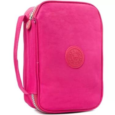 Imagem de Estojo escolar grande para 100 lapis em Nylon com 25 elasticos (Rosa)