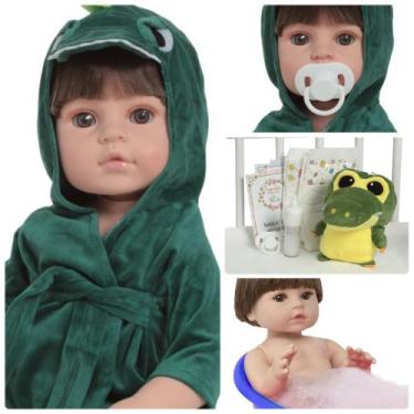 Imagem de Boneco Reborn Realista Menino Arthur Roupão Pelúcia e Itens - Cegonha 