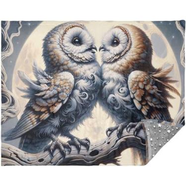 Imagem de Cobertor de sofá xadrez personalizado com corujas e pássaros amorosos para homens e mulheres 177,8 cm x 139,7 cm cobertor de viagem de vaca